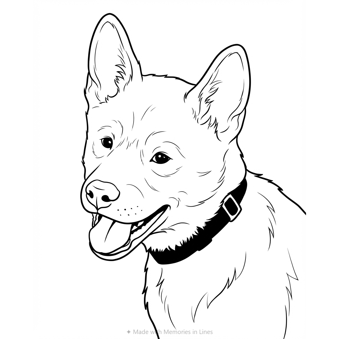The same dog transformed into a coloring page